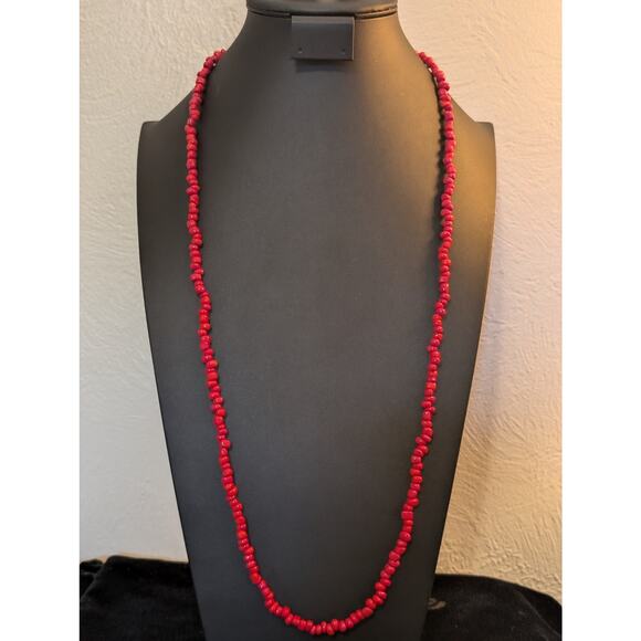 Vintage Long Strand Czech Cranberry Red Glass Bead Necklace - Picture 5 of 5